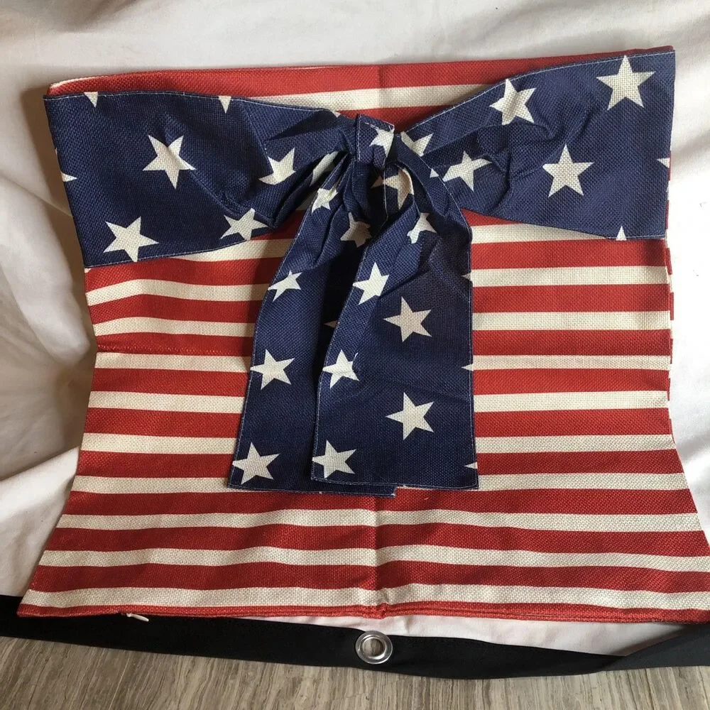 4th of July Pillow Cover 18x18 Inch Bow America Flag Stars Stripes NEW!!